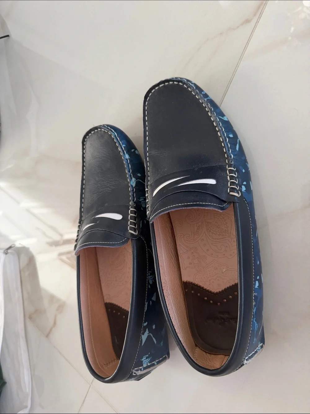 Robert Graham Navy Leather Loafers with Blue Camouflage Trim